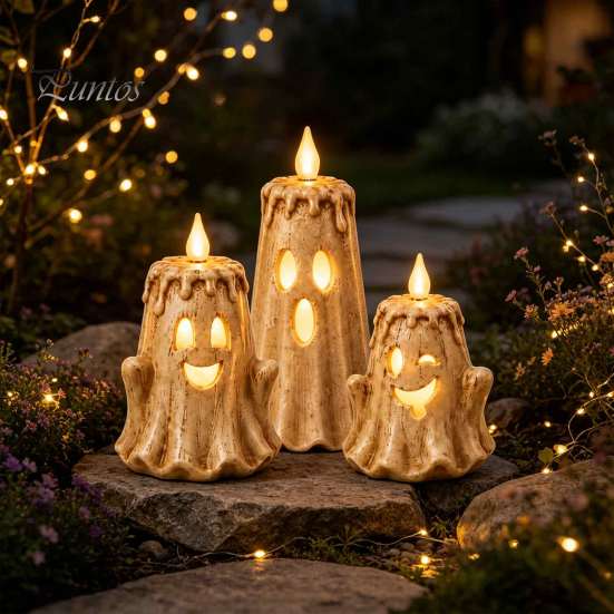 Decorative Figures for Living Room Halloween Ghost Candle Light Ornament, Resin Desktop Sculpture, Figurine Small Figurines Courtyard Decor