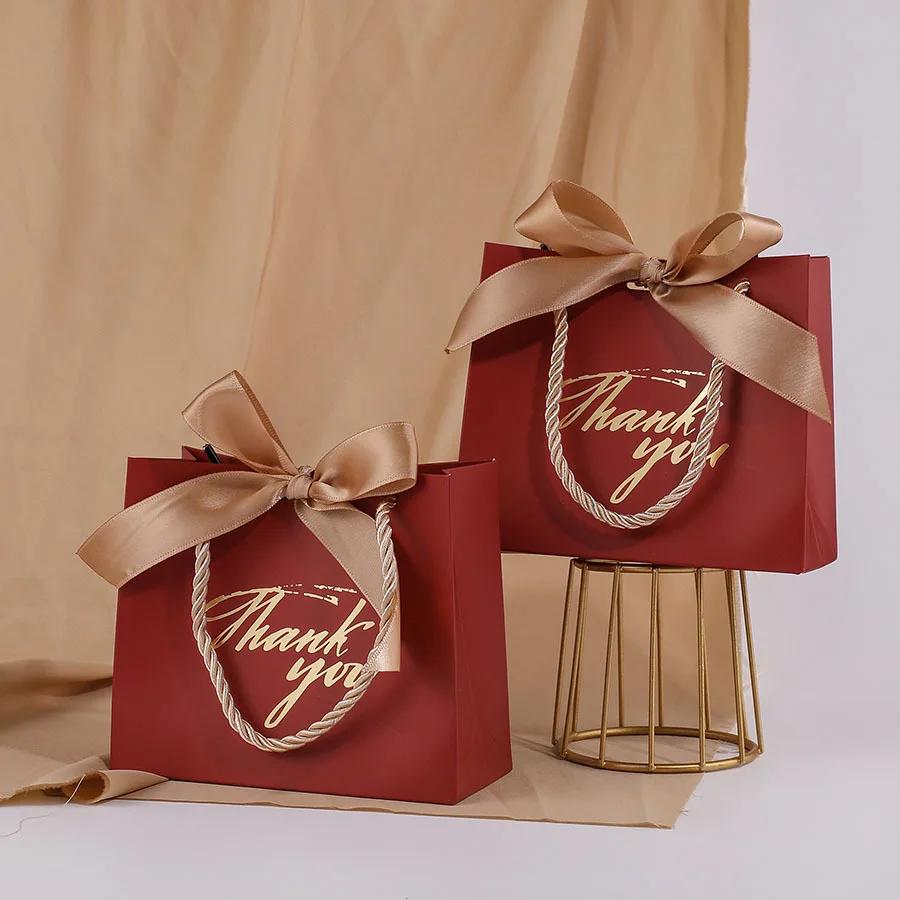 6pcs Thank You Gift Paper Bag Pink White Red Black Gift Packaging Bag for Wedding Bridal Shower Birthday Bachelor Party JXB