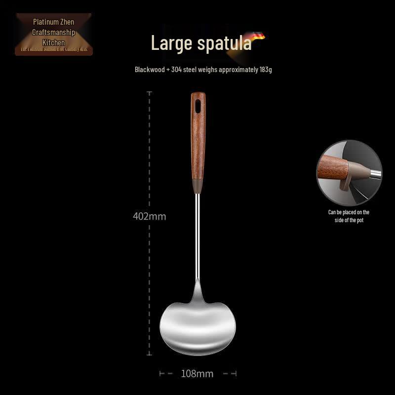 Bozhen Jiangchu Ebony Wood 304 Stainless Steel Wok Spatula