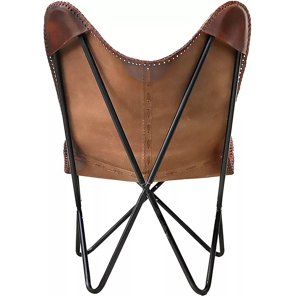 Fotoliu de relaxare din piele vintage, lucrat manual, scaun fluture