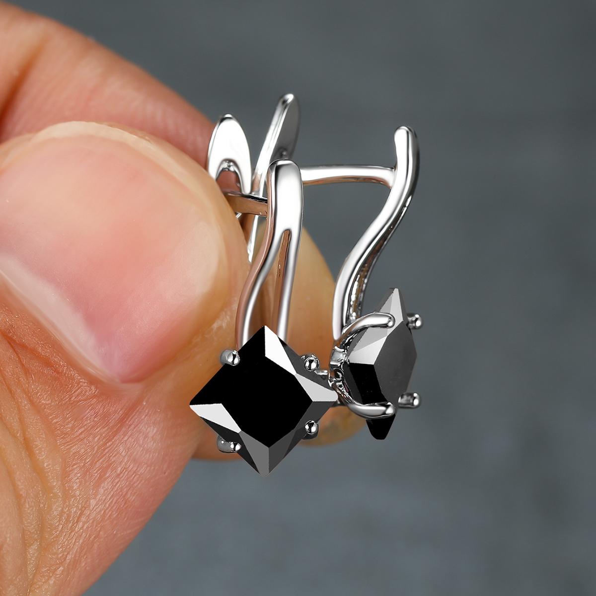 

1 пара серег-клипс серебряного цвета с огранкой принцессы, синих, зеленых, цвета морской волны, красного, фиолетового цвета, серьги-клипсы с камнем для невесты, принцессы, помолвки, висячие серьги чёрный