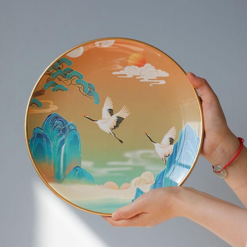 Hanging Dish Ceramic Painted New Chinese Desktop Study Wine Cabinet Ornaments Home Living Room Creative Wall Hanging Decoration
