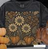 Vintage Fall Pumpkin Shirt: Botanical Sunflower Tee, Thanksgiving, Cotton S-4X, Gift, Comfort Colors