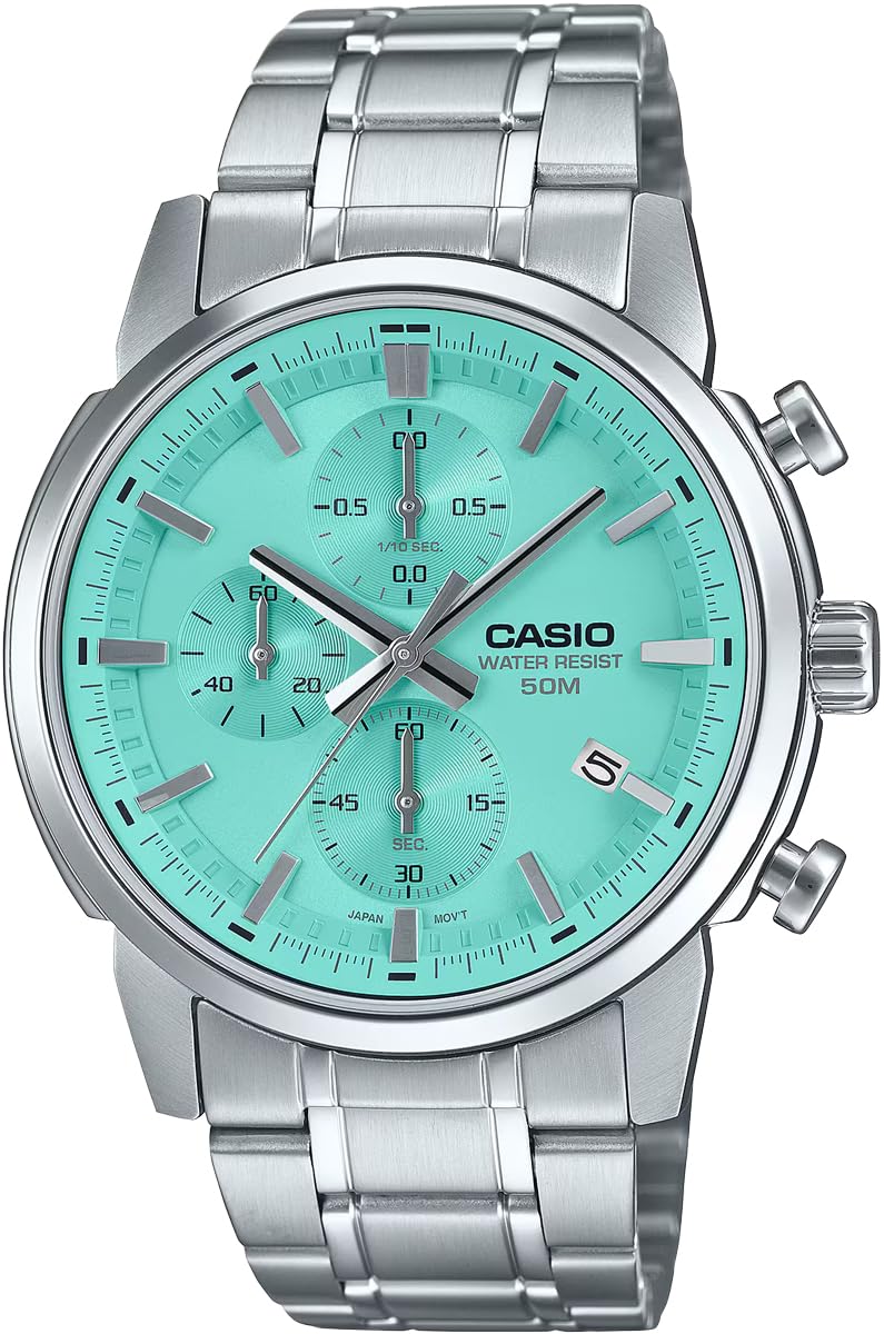 

[Casio] CASIO Standard Men s Watch 1/10 Second Chronograph Quartz MTP-E510D-2AV Turquoise Blue
