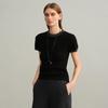 Autumn/Winter Women's Color Block Edge Round Neck Short Sleeve Wool Sweater - Breathable Knitwear Base Layer