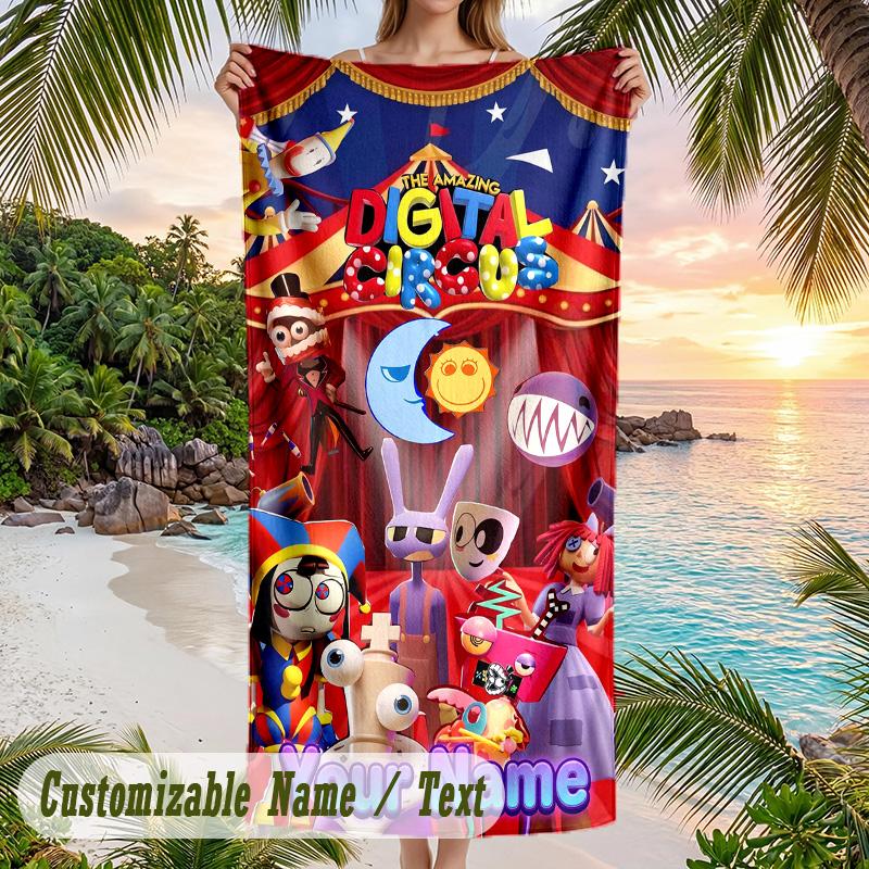 The Amazing Digital Circus Beach Towel, Personalized Custom Text, Quick Dry Soft Large Towel For Swimming Pool Travel