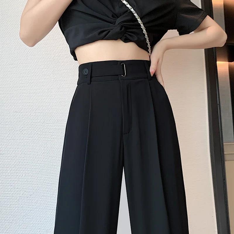 Solid Color High Waist Loose Trousers FemaleSeoulish Summer Women's Casual Pants Wide Leg Pants Elegant Office Lady
