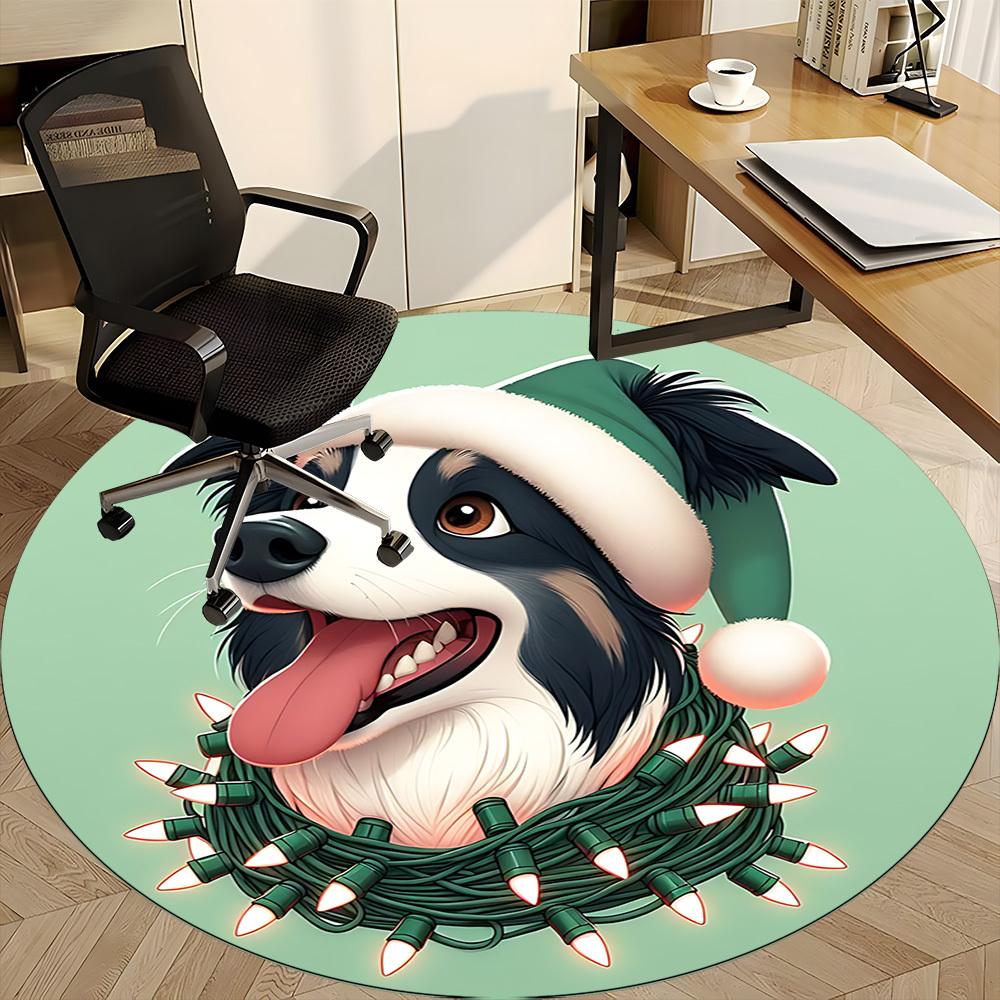 1PC Christmas Dog Office Round Area Rug,  Mat Suitable ForOffice, Under Office Chairs Bedroom Living Room Home Decor, Room Deco