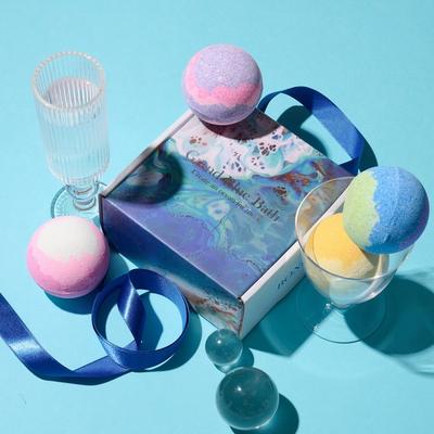 Long-lasting Foam Bath Bomb Sparkling Bubble Bath Bath Bomb + Premium Package, 4 Pieces (Grand Blue)