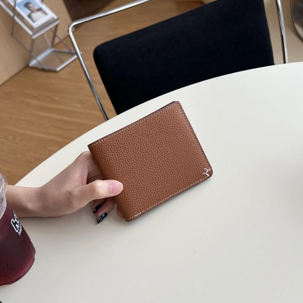 

High End Minimalist H Sewing Thread High Quality Business Sle Bla Wallet for Women Frid ID Card Card Slot Phone Card Bag