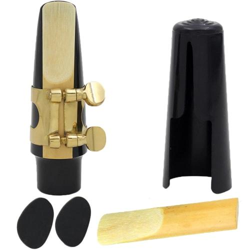 akindou E-flat Alto Saxophone Mouthpiece with 2 Reeds and 2 Mouth Cushions (Gold Ligature) for Jazz