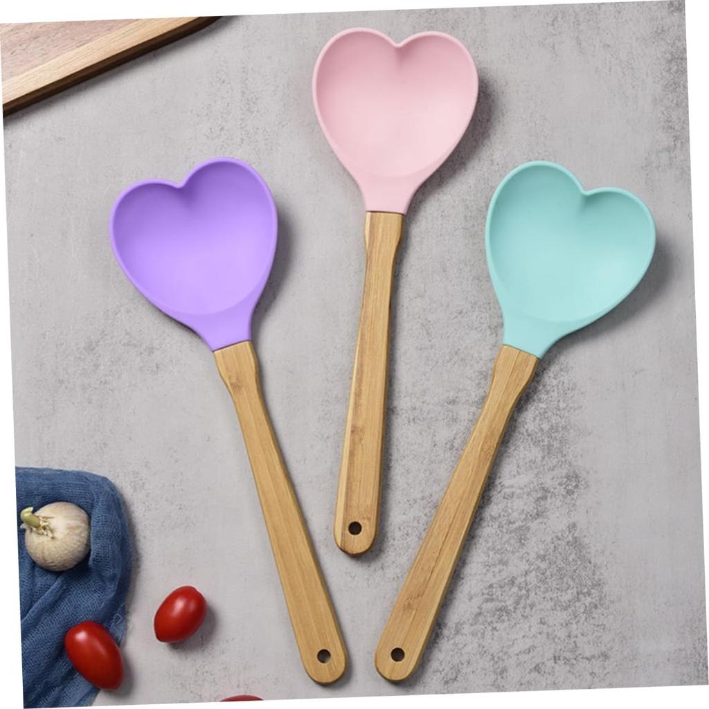 4pcs Heart-shaped Silicone Spoon Convenient Kitchen Utensils for Soup and Salad Mixing Spoons for Household Cooking Lightweight and Easy to Store