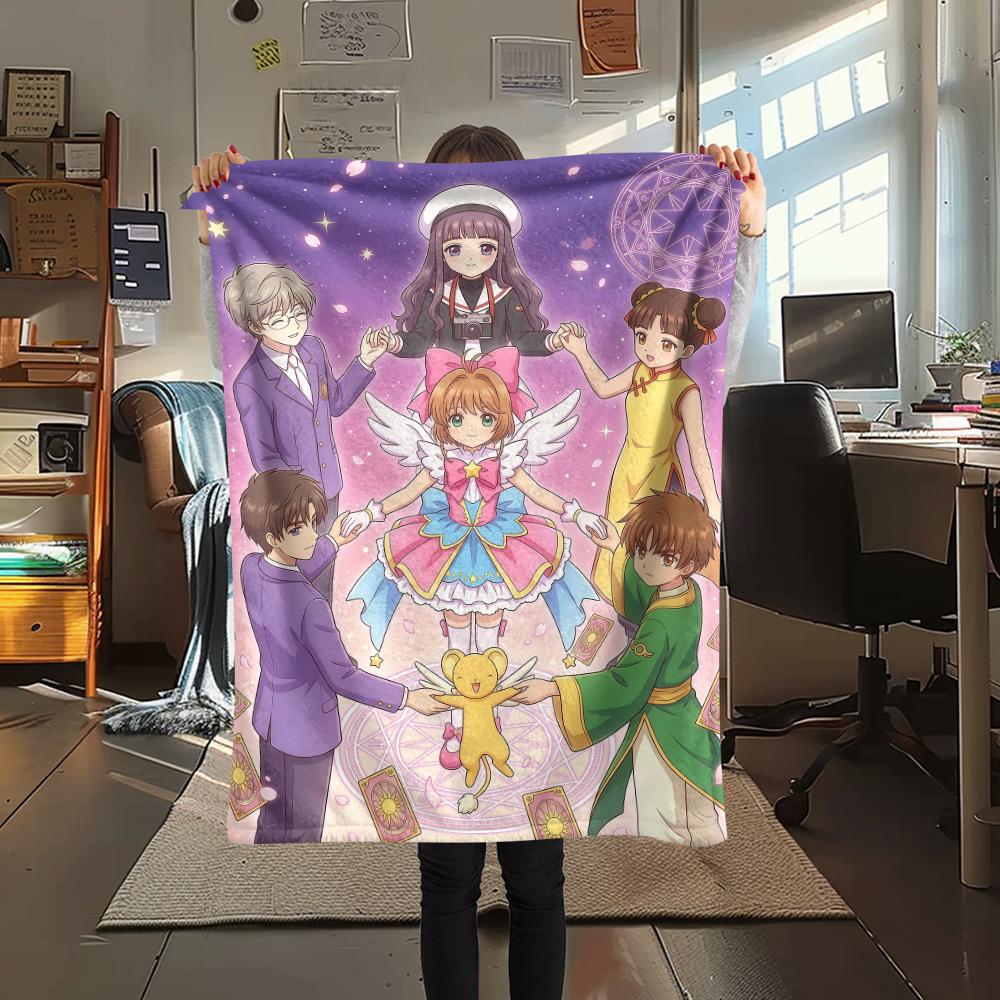 Cardcaptor Sakura Group & Magical Pattern Flannel Blanket, Comfortable for All Seasons, Home Decor, Warmth and Comfort, Perfect for Gifts.