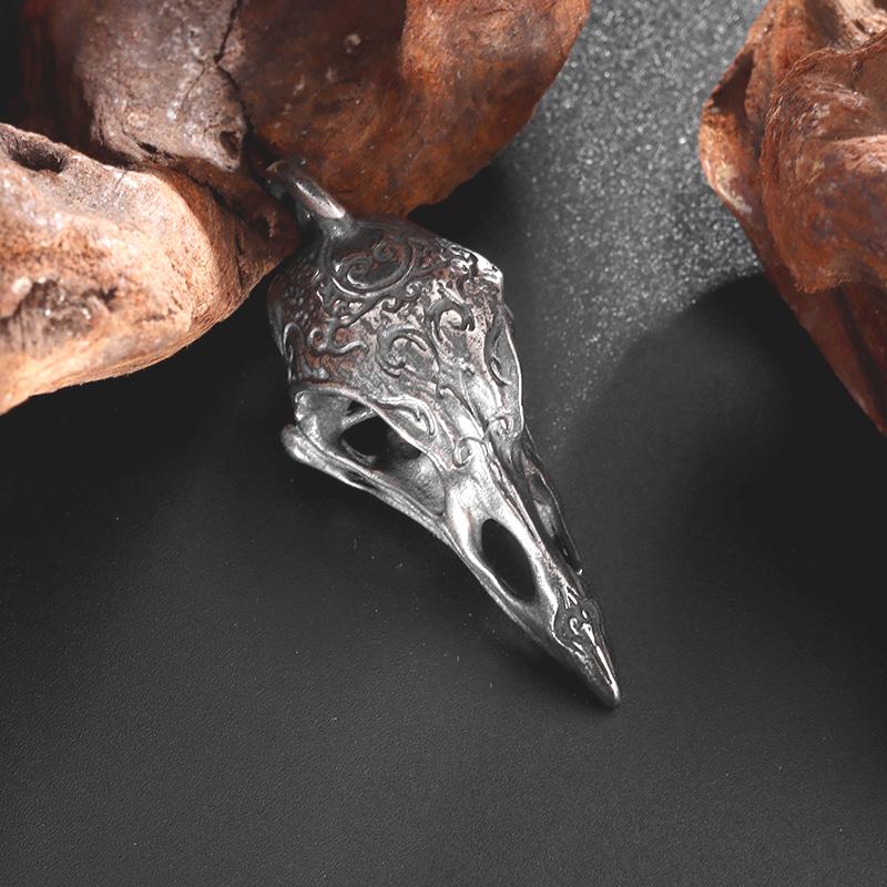 Gothic Vintage Norse Gods Odin Raven Skull Pendant Necklace for Men Fashion Punk Hip Hop Rock Jewelry