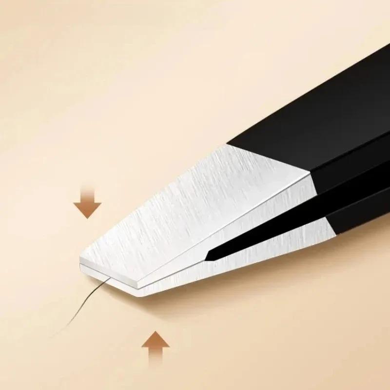 Edelstahl Schwarze Augenbrauenpinzette mit schräger und flacher Spitze Beauty-Tools für Wimpernpinzette & Entfernung eingewachsener Haare