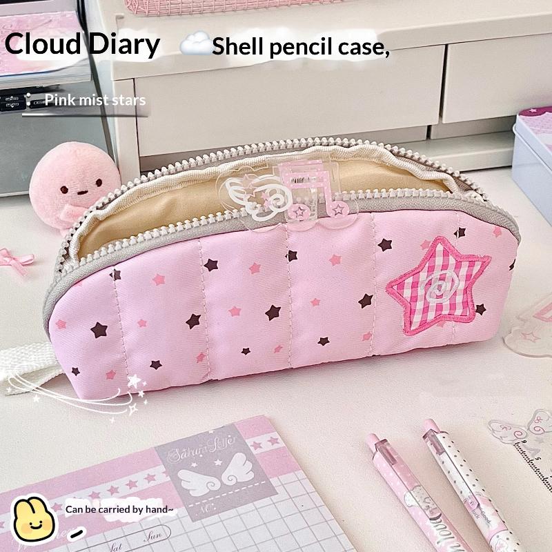 Kawaii Embroidery Star Pencil Holder Large Capacity Zipper Closure Portable Pencil Pouch for College Students School Supplies