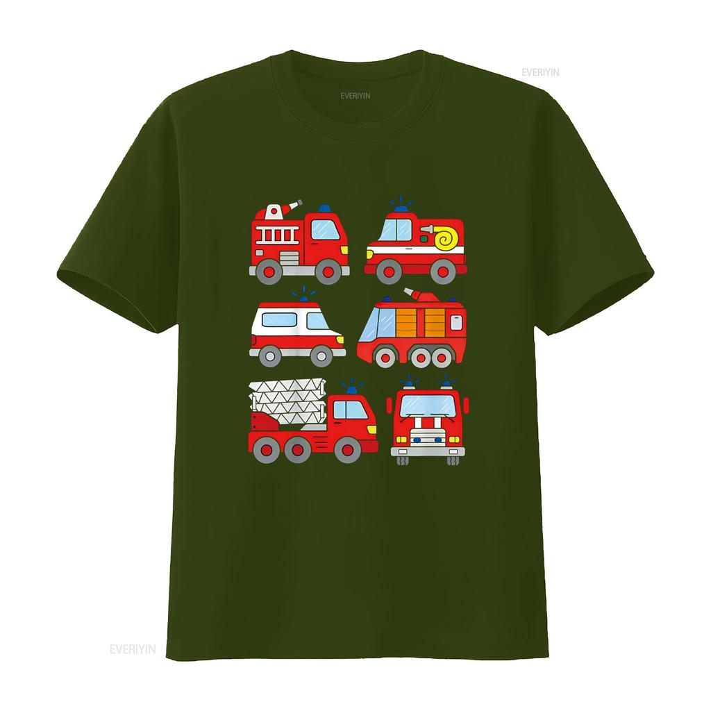 Fire Truck T Shirt Boys Toddlers Emergency Vehicle Vintage Washed Top For Everyday Wear Graphic Fashion Streetwear Soft