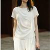 French crew neck short-sleeve T-shirt, summer new style, waist-cinching, minimalist, slimming, ribbon design, small shirt, white top