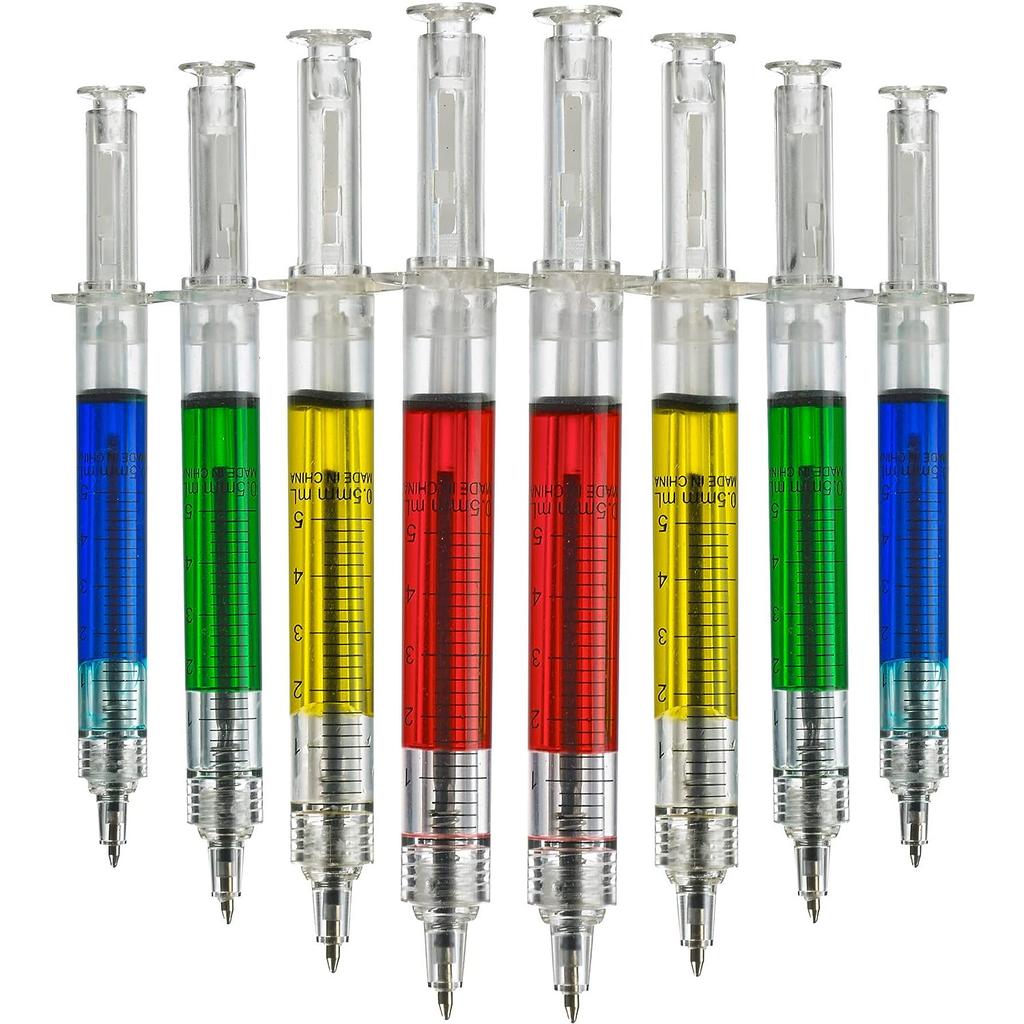 12Pcs Syringe Pens,Retractable Fun Multi Color Novelty Pen for Nurses,Writes In Black Ink,Nursing Student School Supplies