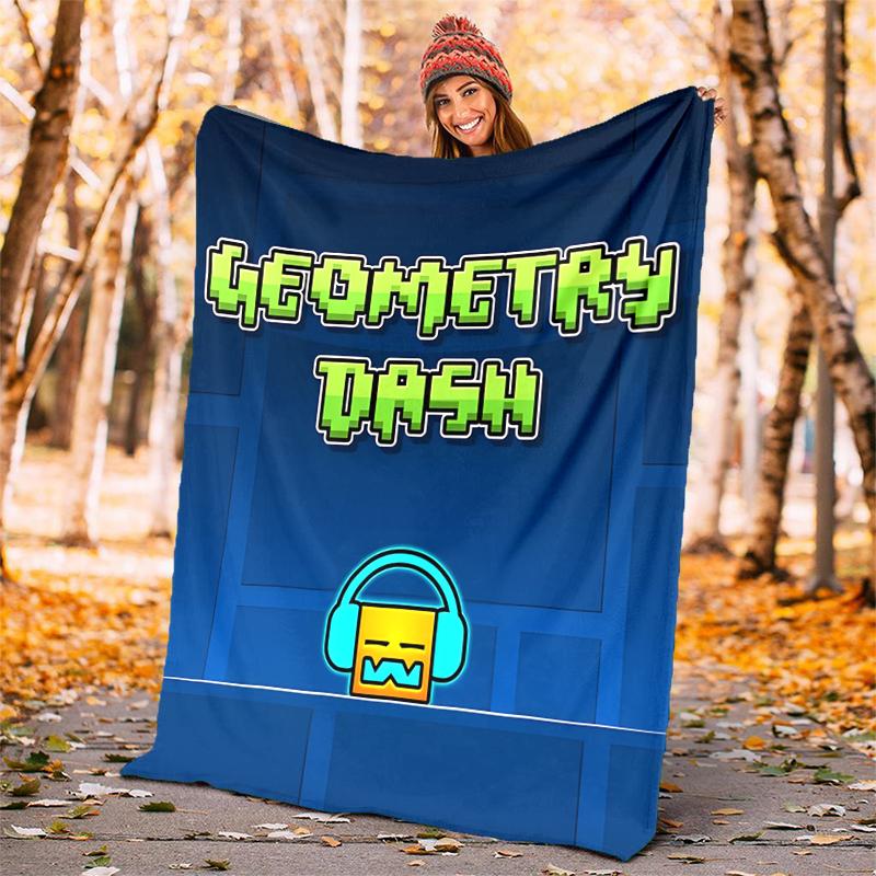 Geometry Dash Flannel Blanket Soft All-Season Throw, Design for Camping, Car Travel, Hiking Sofa, Bed, Office Perfect Gift for Parties