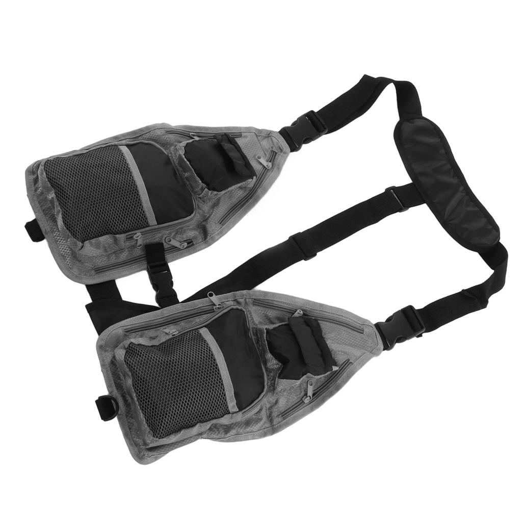 Fly Fishing Vest Breathable Lightweight Black Grey Oxford Cloth Multi Pocket Waistcoat for Camping