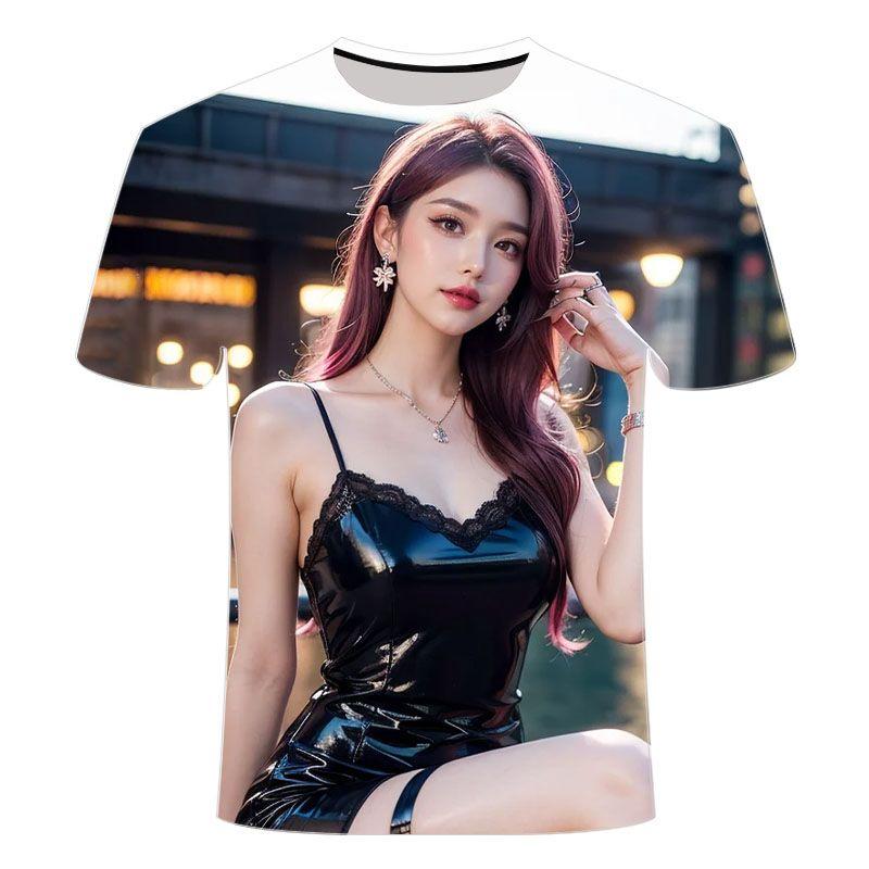 Camiseta de verão de manga curta impressa em 3D, popular, personalizada e moderna, temperamento feminino, série de manga curta unissex