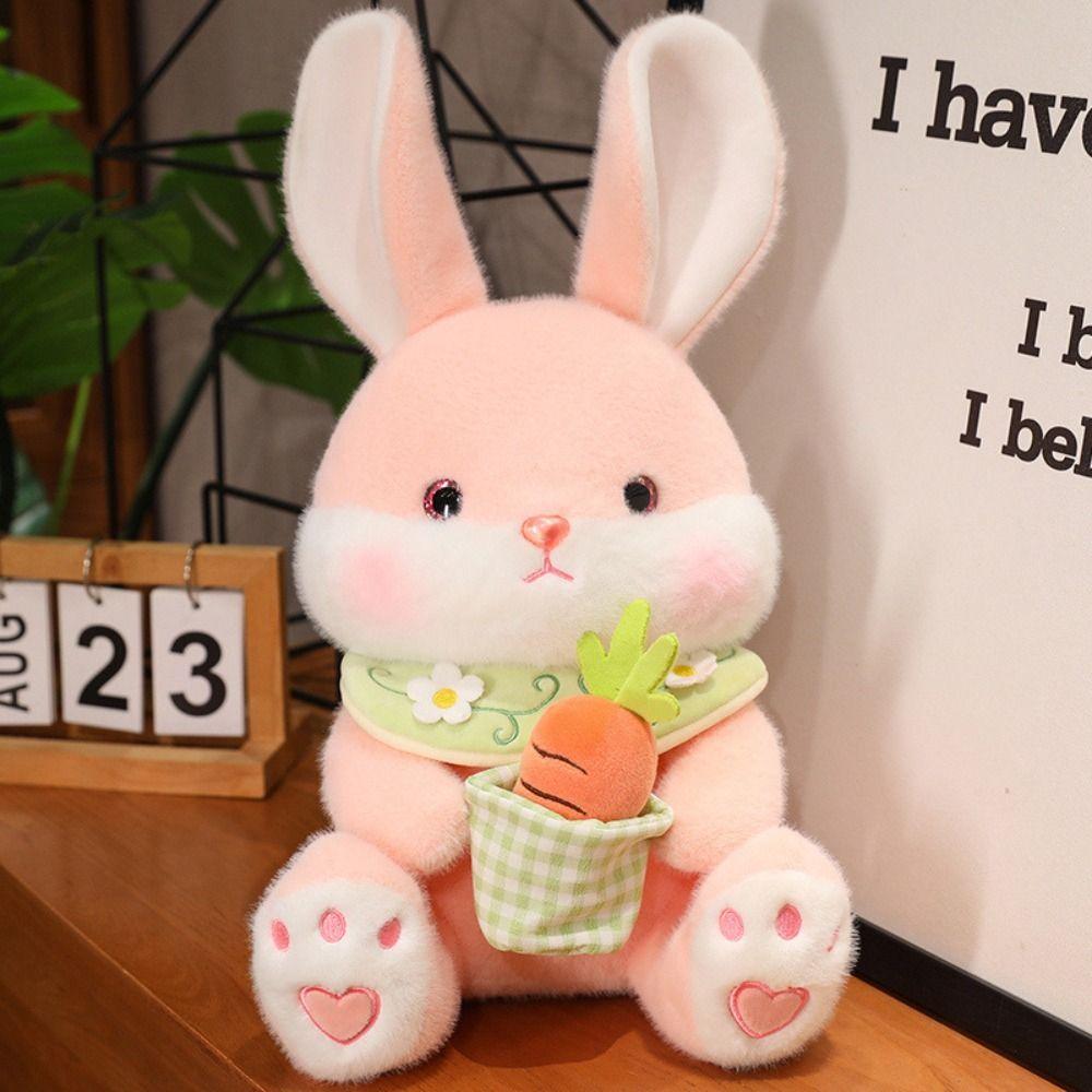 With Bib Bunny Animal Plush Doll Soft Adorable Bunny Dolls Carrot Rabbit Plush Toys  Children Girl