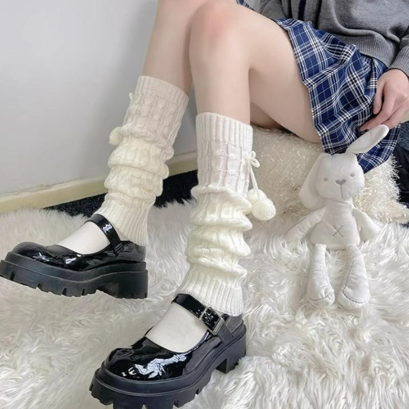 

Japanese Style Harajuku All-match Heap Mid-calf Socks Set White Knitted Y2k Campus Jk Lolita Strap Long Leg Set for Women Girls One Size