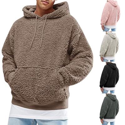 Men Thick Fleece Plush Warm Hoodie Pullover Winter Plush Fur Hooded Sweatshirts