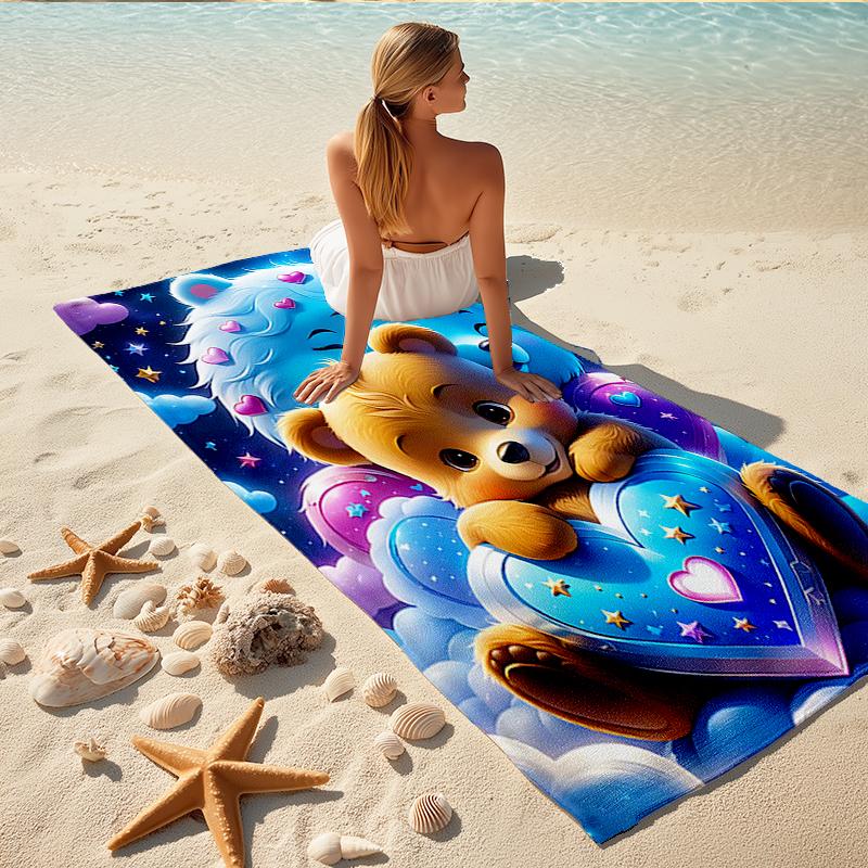 1Pc Teddy Bears Clouds Beach Towel, Quick Dry, Multi-Use for Beach Pool Gym Yoga Home Travel, Christmas, Halloween, Xmas Gift M928209