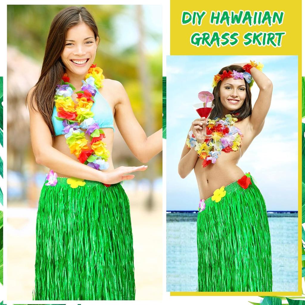 6 Pieces Luau Green Grass Table Skirt 9 ft x 29 Inch Hawaiian Luau Table Skirt Raffia Fringe Skirt Hawaiian Tropical Party Supplies for Tropical