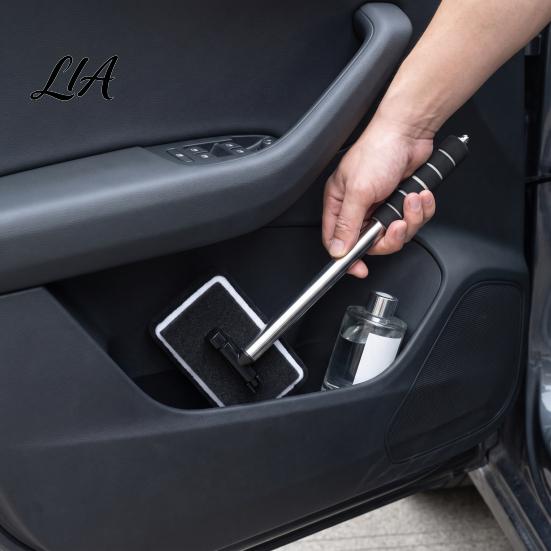 Stainless Steel Handle Window Scrubber Car Cleaner, Extendable Windshield Brush with 180 Degree Rotating Head, Retractable Wand Microfiber Pad,