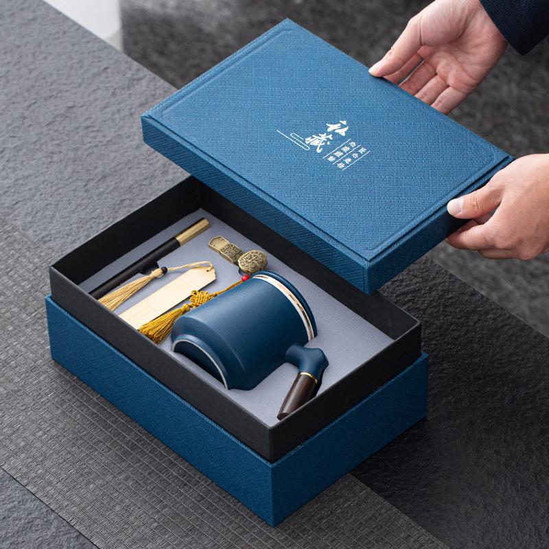 Ceramic Office Cup Personal Tea Cup With Filter Engraved Water Cup U Disk Bookmark Mug Gift Set