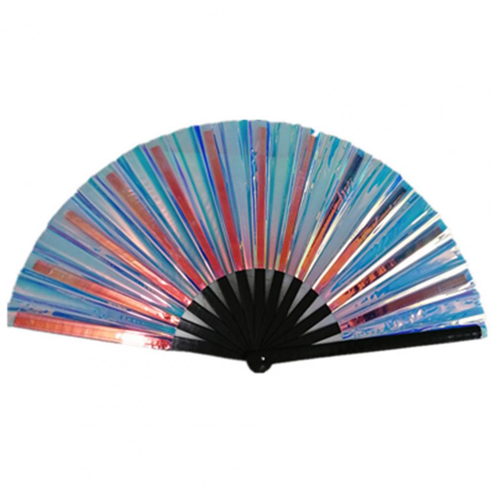 Folding Fan 13 Ribs Burr Free Brilliant Color Transparent Handheld Fan 13 Inch Large Shining Rave Hand Fan Performance Prop