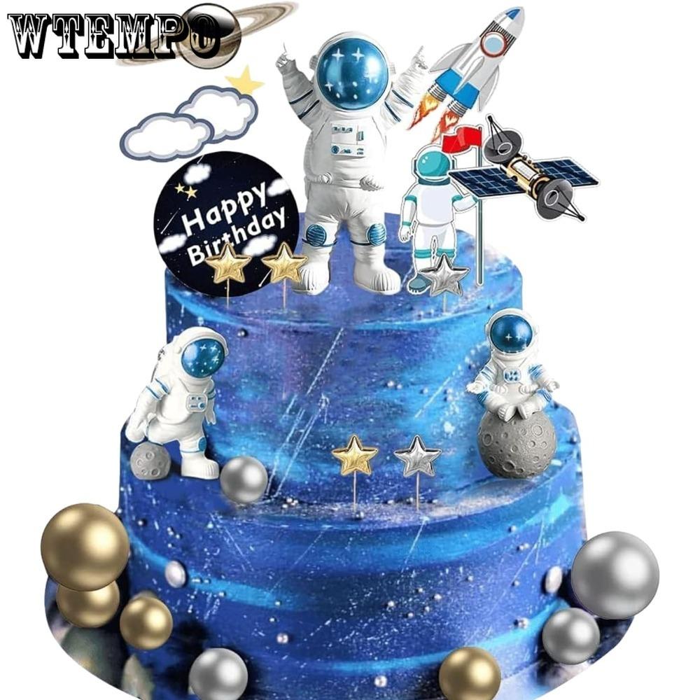 22pcs Space Cake Topper Space Cupcake Toppers Astronaut Figurine Birthday Outer Space Themed Party Decorations Planet Rocket Pearl Balls Star DIY