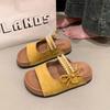 Fashion Shoes Slippers Women Summer Platform Butterfly-Knot Fretwork Heels Low Pantofle String Bead Slides 2025 Rome Rubber Fabric Retro