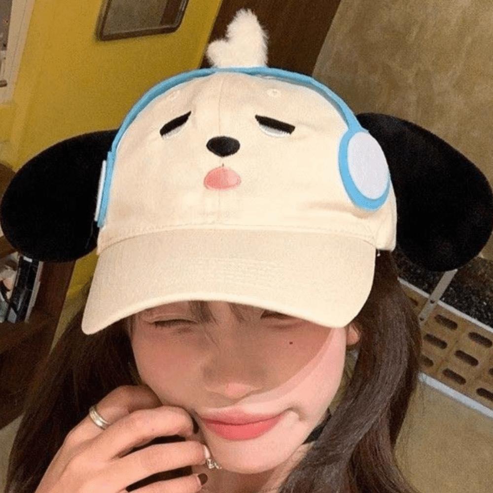 Adjustable Eyewear Puppy Cap Breathable Cartoon Peaked Cap Fashion Puppy Hat with Big Ears  Daily