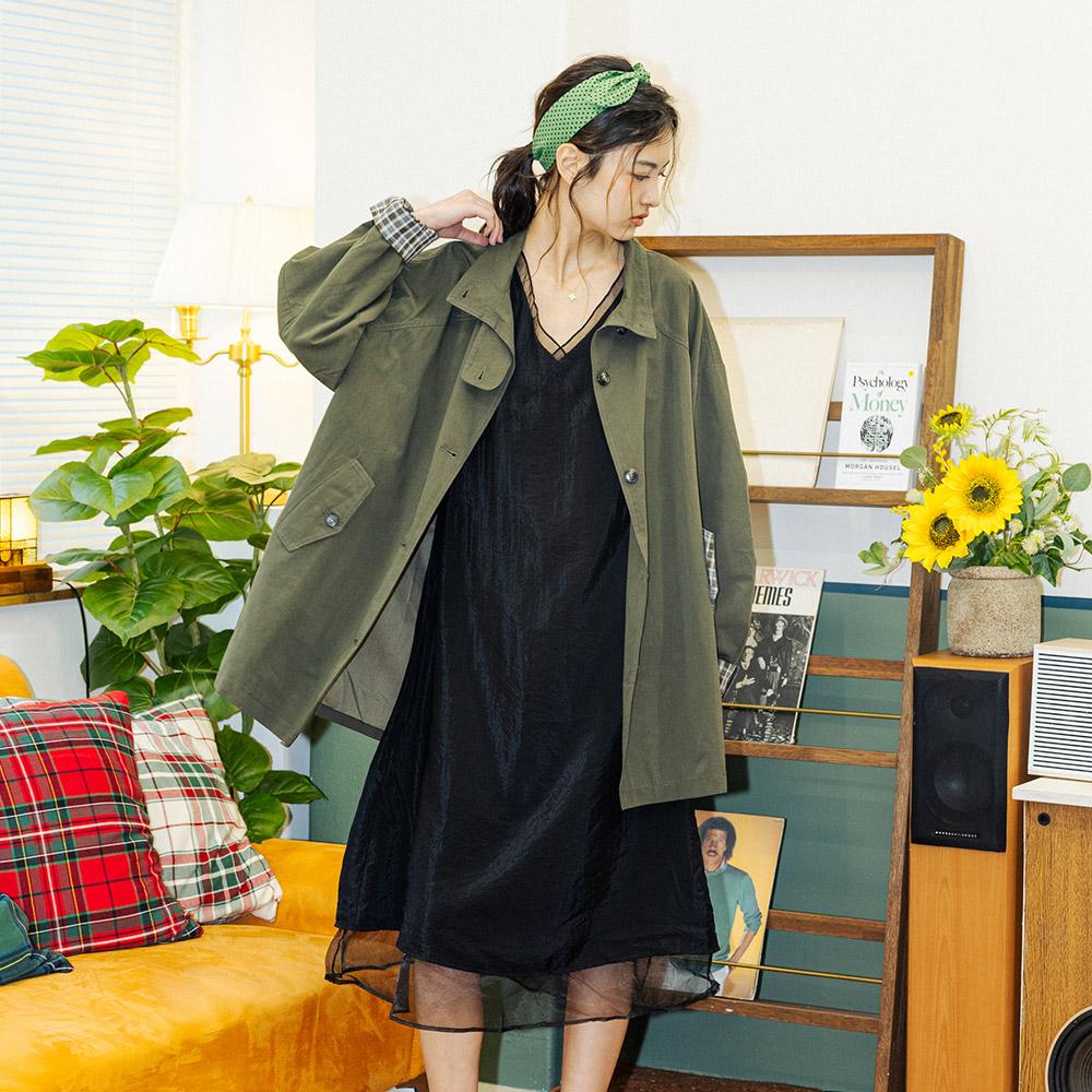 Deondeulob Dd_V Neck Sheer Hem Layered Dress_Black