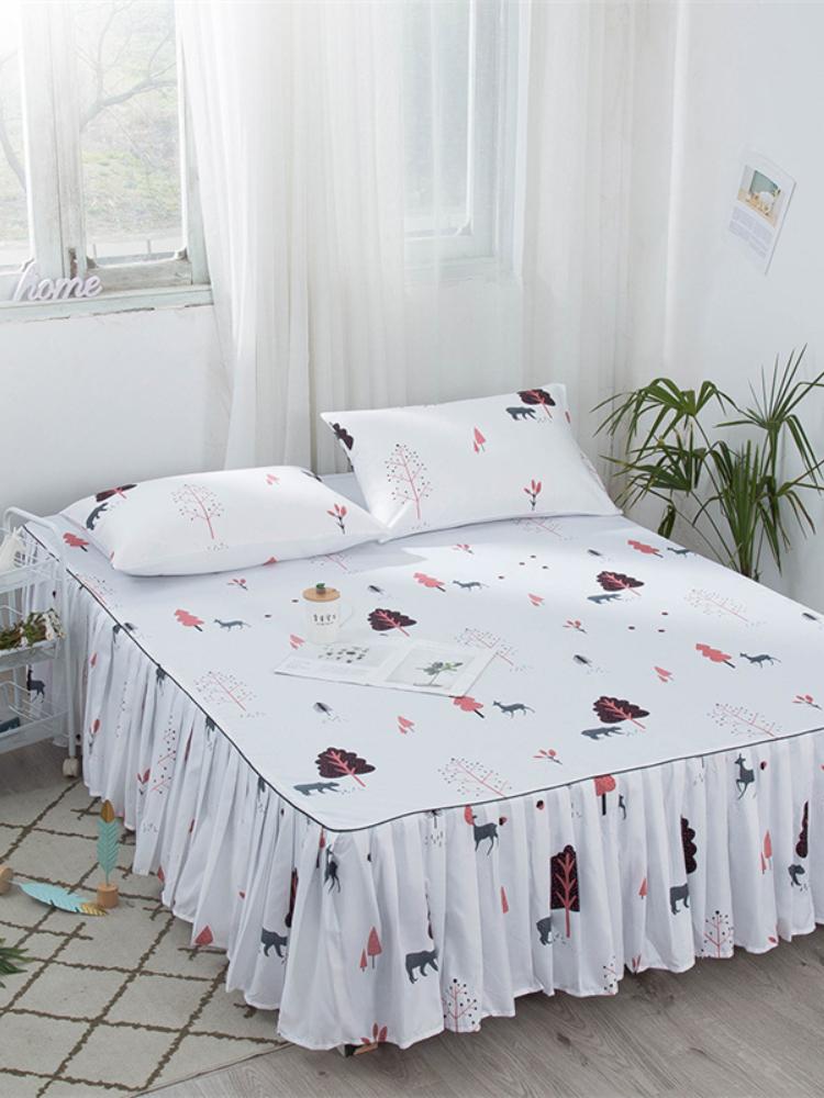 Fashion Home Pleated Dust Bed Cover with Bed Skirt Queen Size Fade Resistant Bedspread Soft Single Double Bedsheet No Pillowcase