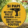 Retro French Grandpa Repair Sign Round Metal Plaque Rustic Boho Garage Wall Art 20cm