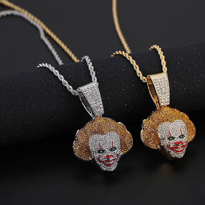 European-American Quirky Christmas V for Vendetta Clown Hip-Hop Pendant Necklace with Full Diamond Design