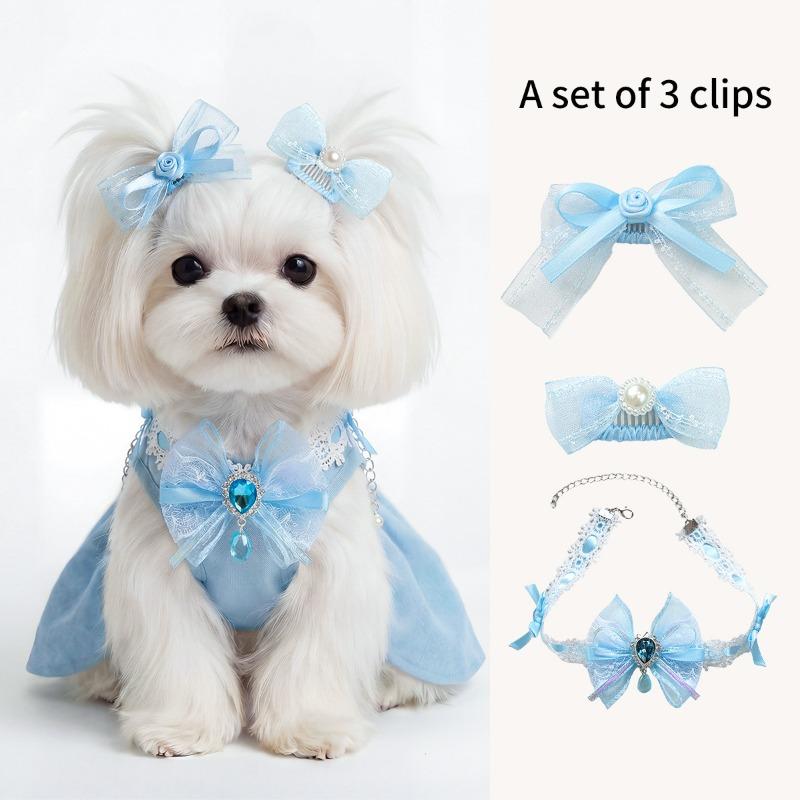 

Pet dog cat small dog puppy casual fashion cute comfortable accessories hairpin collar blue Yingying jewelry set one size fits all