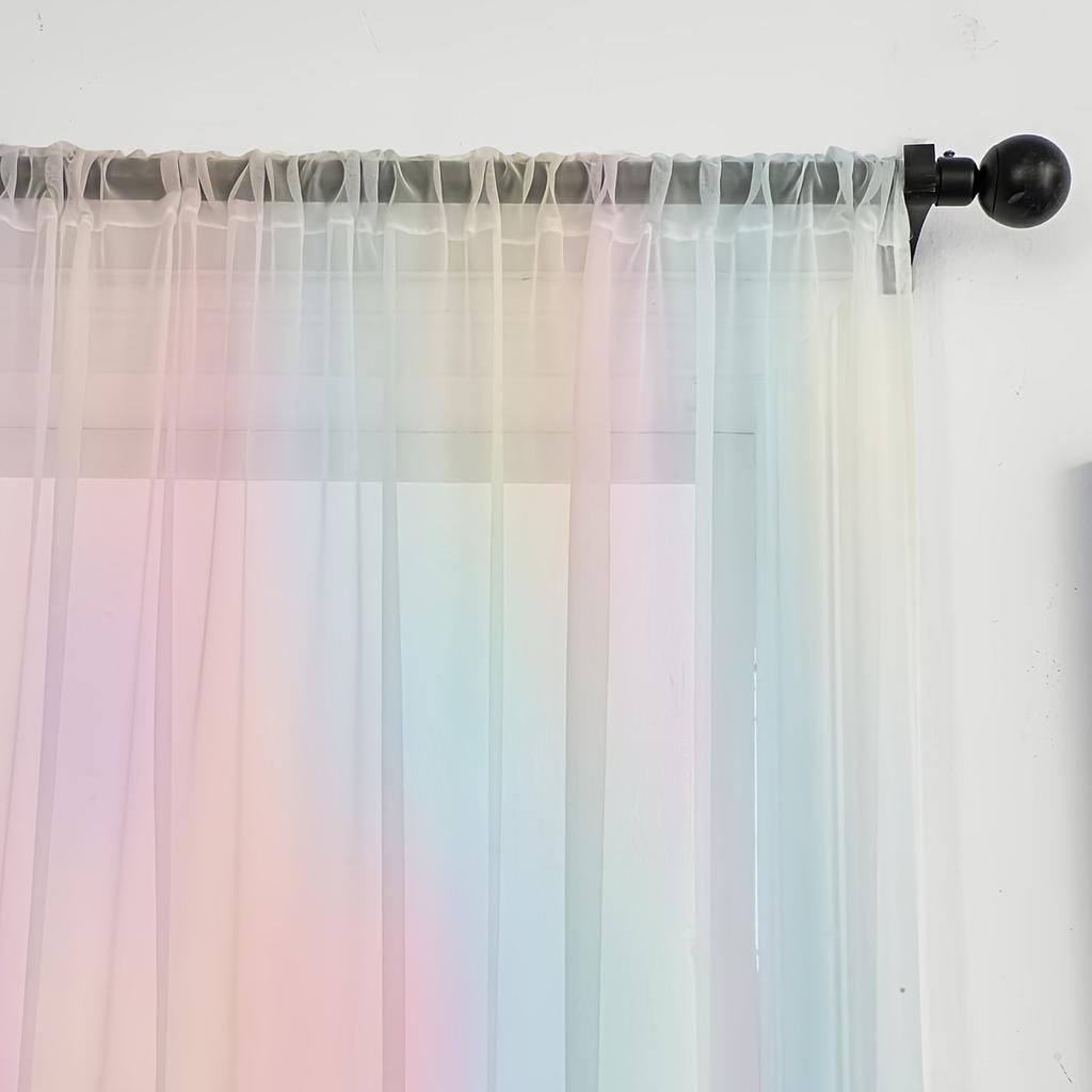 Cortinas transparentes con diseño de arcoíris claro y fluido, con protección UV, lavables a máquina, de poliéster, para sala de estar, dormitorio, cocina, cafetería y restaurante.