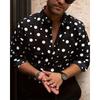 2024 Camisas de Manga Larga para Hombre Tops Lunares Solapa Manga Larga Ropa Corte Regular Estampado de Lunares Botón Camisa Casual para Hombre