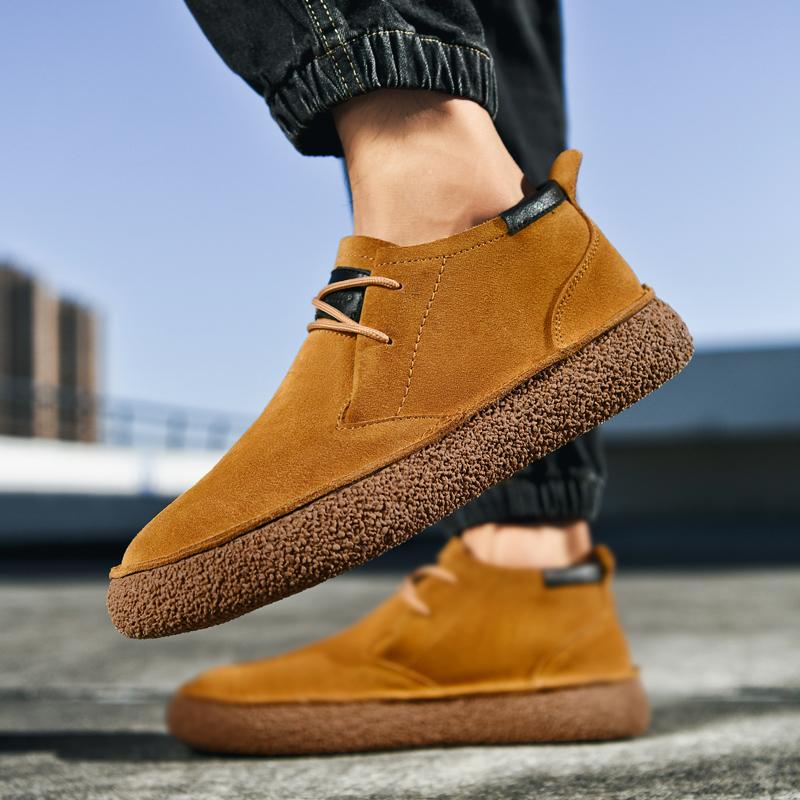 handmade Leather Casual Shoes Men High Top New Autumn Outdoor Design Sports Zipper Shoes Men's Boots Male Sneakers