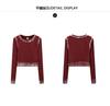 Color Brushing Craft Spicy Girl Short T-shirt Fashionable Spring and Autumn Style Personalized Long-sleeved Round Neck Slim Fit Inner Top