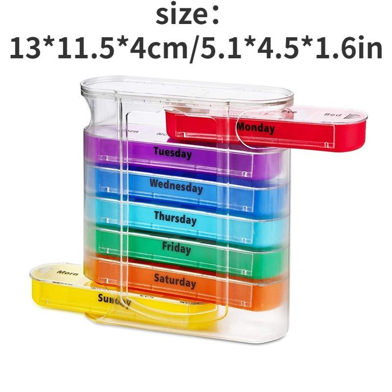 Portable Weekly 7 Days Pill Box Colorful Design Stackable 4 Times A Day Medicine Storage Dispenser/Plastic Pill Organizer Boxes