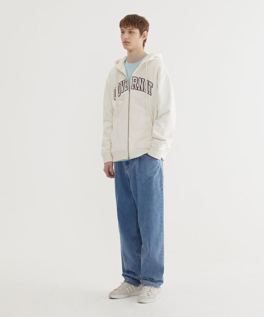 COVERNAT Arch Logo Zip-Up Hoodie Ivory