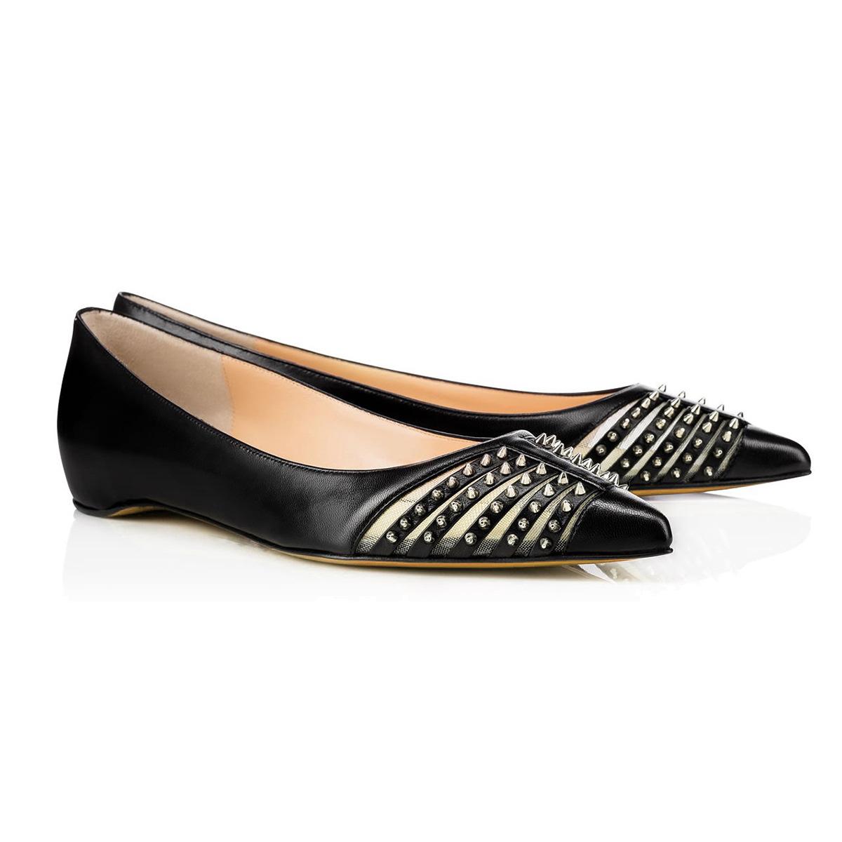 

Belle, лето 2016, оригинальные европейско-американские женские одинарные туфли с черными заклепками на плоской подошве и остроконечными балетками