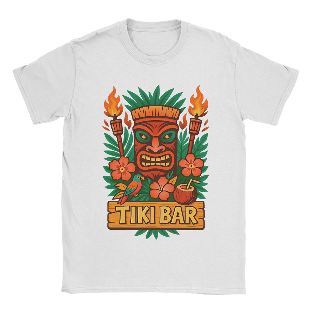 Retro Tiki Mask Tropical Fire Vibes Unisexs T Shirt  Creative Tees Short Sleeve Crewneck TShirts Cotton Printed Clothing